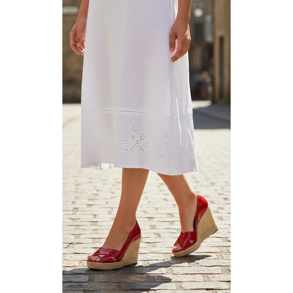 Michael Kors Red Patent Leather Espadrille Platform Wedge Heels Shoes Size 7.5